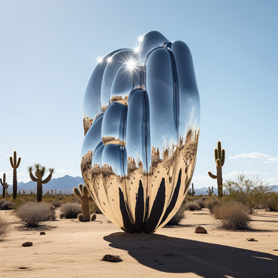 Giant Mirror Stainless Steel Outdoor Cactus Sculpture for Public Park Decoration