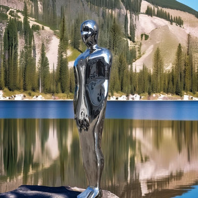 Хорошая цена. Специальный современный абстрактный мужчина Скульптура из нержавеющей стали Жизненный размер Зеркало Полированное металлическое искусство онлайн