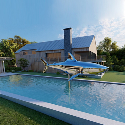 Хорошая цена. Декорация бассейна на открытом воздухе Скульптура акул из нержавеющей стали онлайн