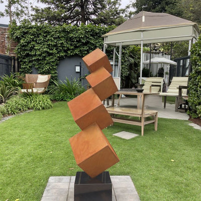 Хорошая цена. Modern Outdoor Garden Decorative Rusted Corten Steel Tiered Cube Sculpture онлайн