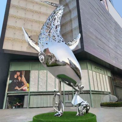Хорошая цена. Urban Night Illuminated Stainless steel Whale Sculpture With Light онлайн