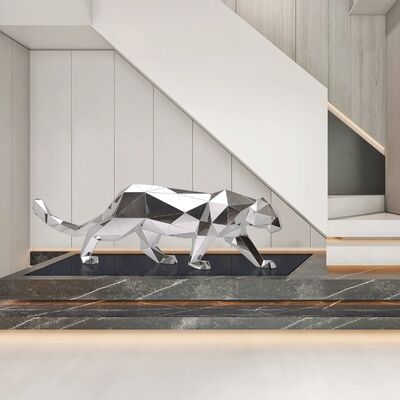 Хорошая цена. Современная геометрическая скульптура леопарда - зеркально полированная художественная статуя из нержавеющей стали для украшения дома и офиса онлайн
