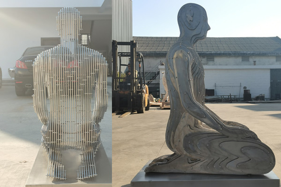 Хорошая цена. Современная почищенная щеткой статуя человека вставать на колени нержавеющей стали 316 онлайн