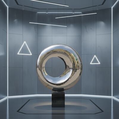 Специальное зеркало Полированная нержавеющая сталь Скульптура современного искусства Внутри помещений Круговая абстрактная декоративная статуя