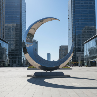Custom Large Outdoor Stainless Steel Moon Sculpture Mirror Polished Hollow Crescent Art for Landscape Garden Plaza Decoration