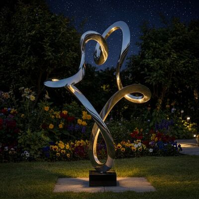 Современное Вечное Сердце | Абстрактная скульптура из зеркально-полированной нержавеющей стали 8K для роскошных ландшафтов